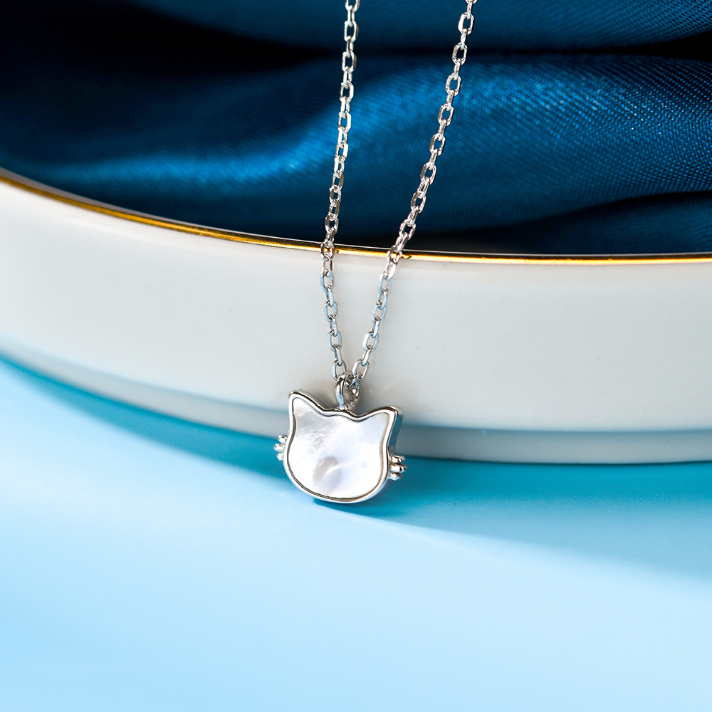 S925 sterling silver cute cat necklace