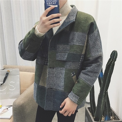 Checked loose woolen coat