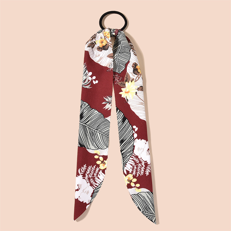 Ribbon silk cloth floral hair rope Wine Red Big Flower - Shop at LoveMi