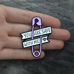 Purple Safety Pin Brooch Heart Enamel Brooch Badge - Purple - View 1