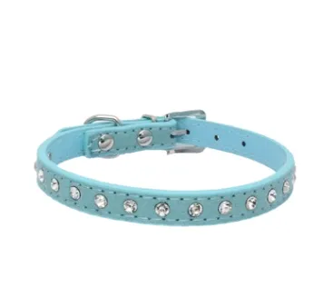 Diamond-studded pet collar shiny row of diamond rhinestone dog ring microfiber soft and comfortable collar dog supplies - Blue