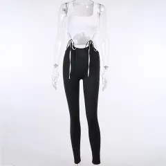 Contrasting high-waist hip-lift jumpsuit - Black - View 1
