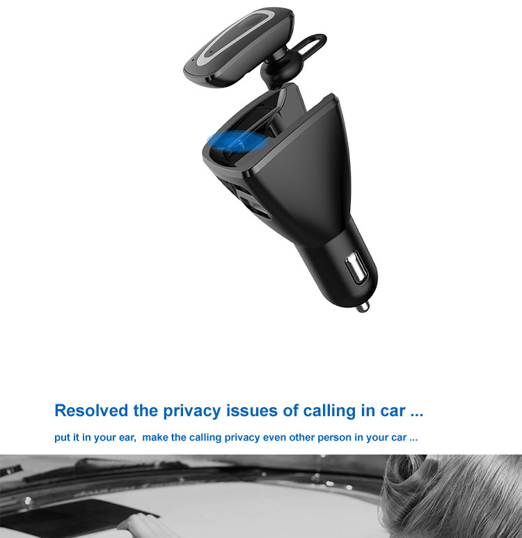 Car Bluetooth headset with dual USB charging compartment