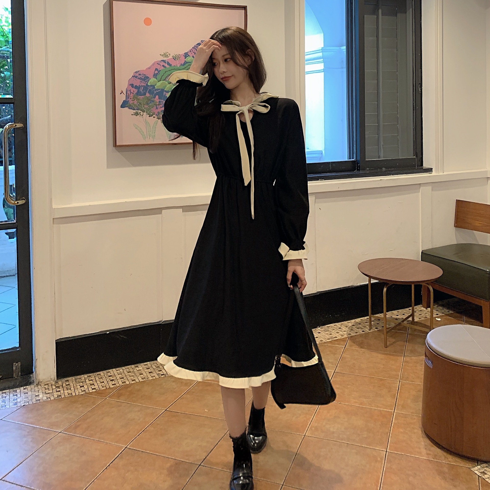 French vintage corduroy long sleeve dress