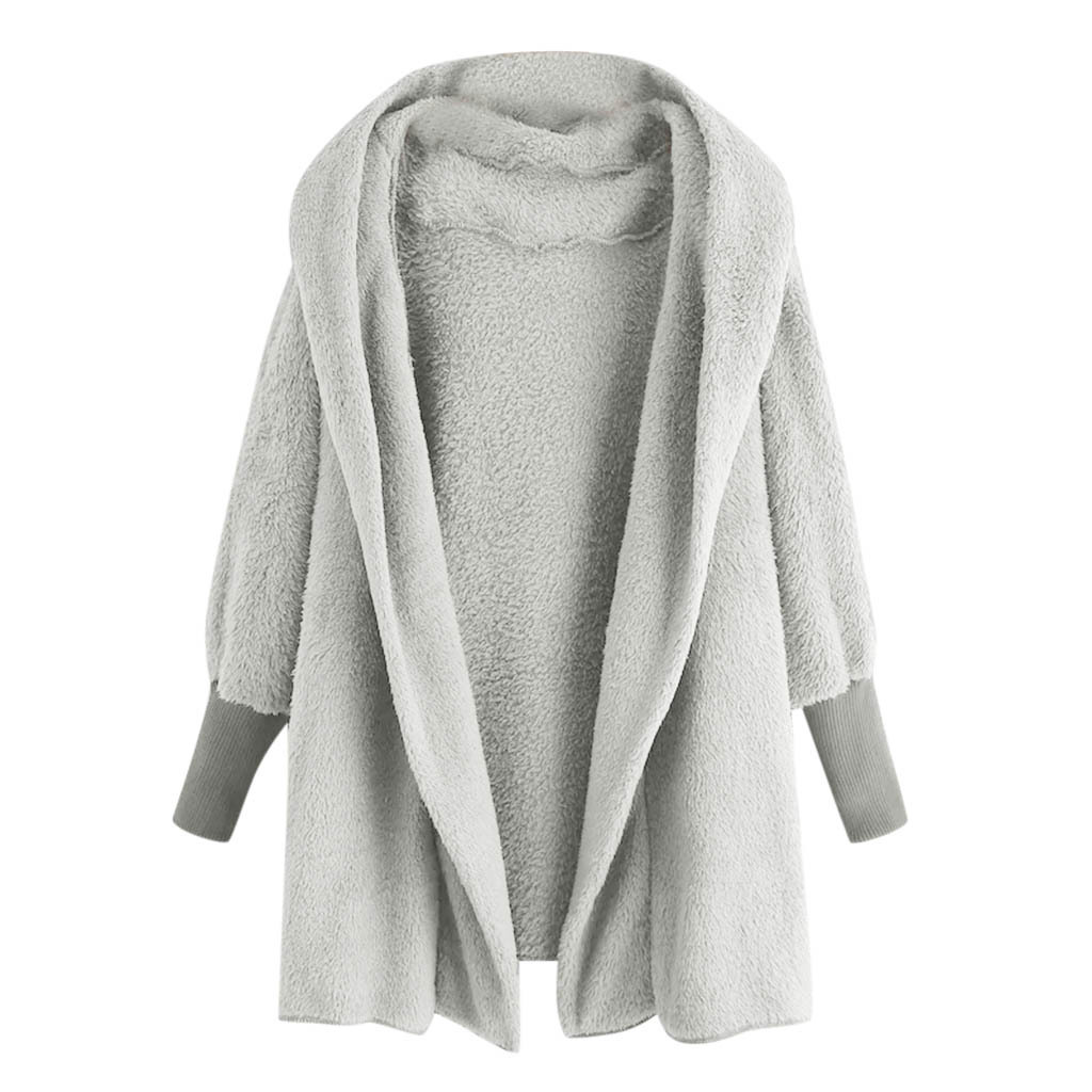 Reversible fleece hooded threaded cuff coat Light Grey - Shop at LoveMi