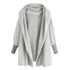 Reversible fleece hooded threaded cuff coat - Light Grey - View 1