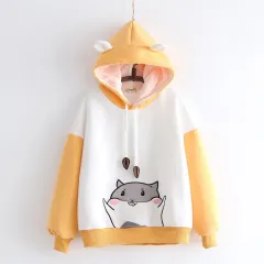 Winter cute cat hooded long sleeve plus fleece sweater - Yellow - View 1