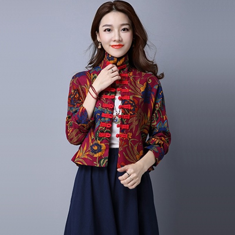 Tang Suit Short Coat With Ancient Print Disc Button