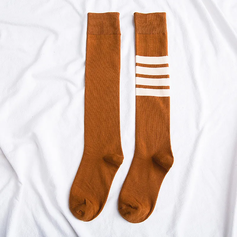 Four bars long tube knee socks - Coffee