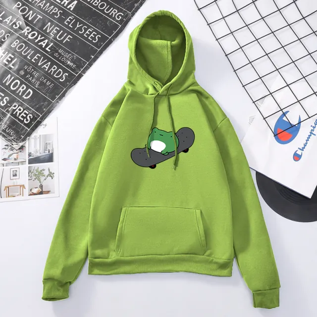 Green baby skateboard simple print loose hooded sweater Green - Shop at LoveMi