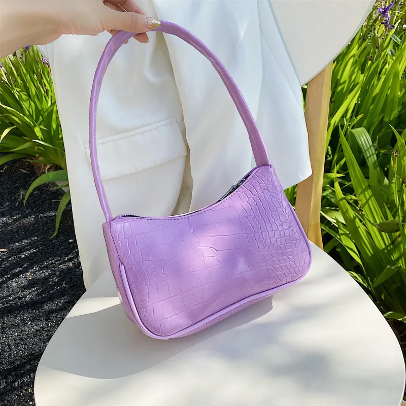 Candy color versatile half round armpit carrying shoulder bag - Purple