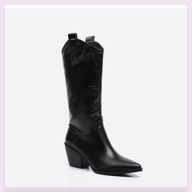 Pointed toe thick heel high boots Black - Shop at LoveMi