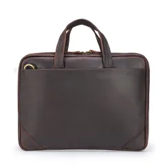 Handbag Inch Laptop Bag Retro Crazy Horse Leather Briefcase - Brown - View 1