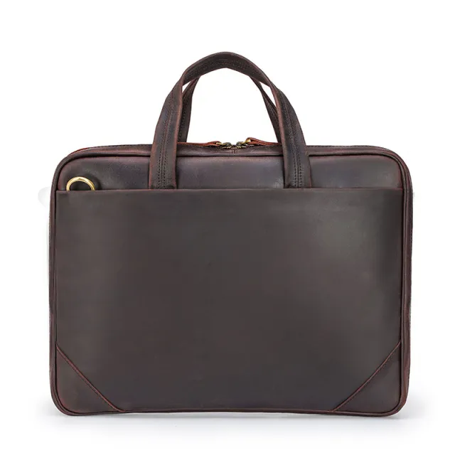 Handbag Inch Laptop Bag Retro Crazy Horse Leather Briefcase Brown - Shop at LoveMi