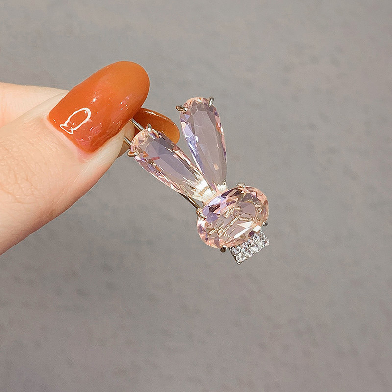 Korean Premium Rabbit Crystal Hairpin Side Frog Buckle Pink - Shop at LoveMi