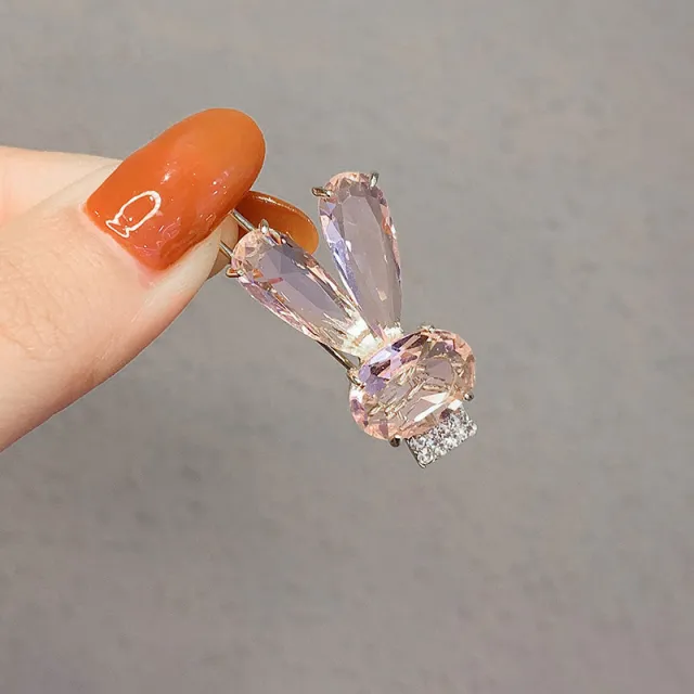 Korean Premium Rabbit Crystal Hairpin Side Frog Buckle Pink - Shop at LoveMi