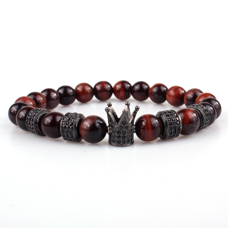 8mm natural black stone pick and drill bracelet