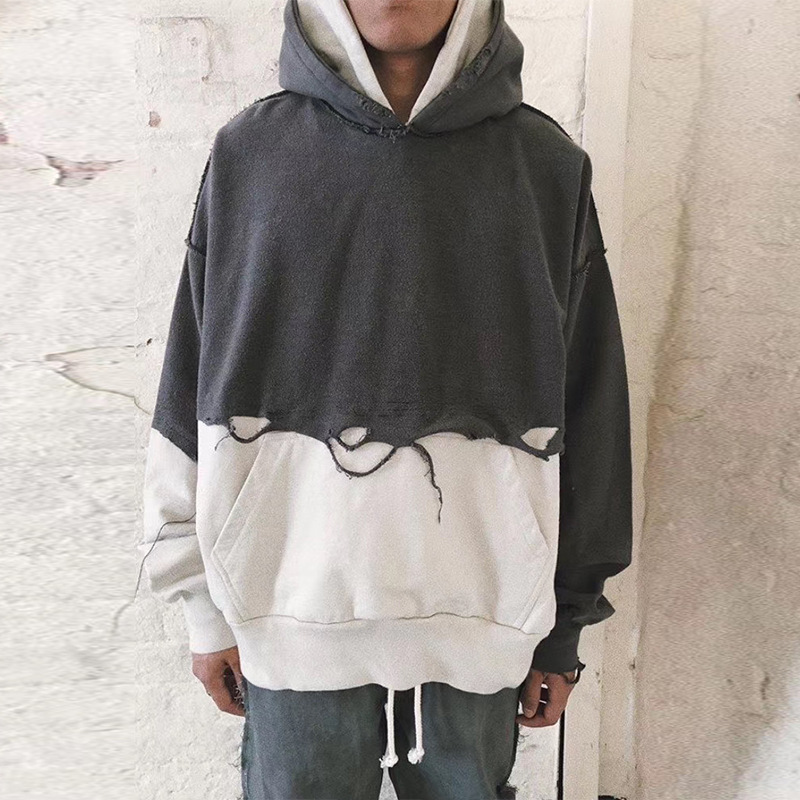 Double hat patched hole Hoodie