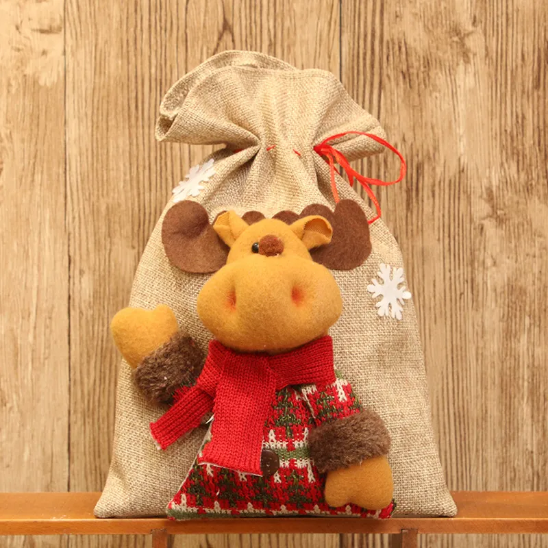 Three-dimensional doll linen gift bag - Deer