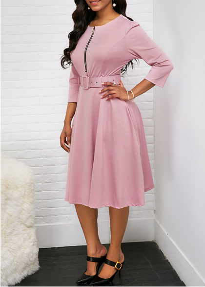 New Waist Zipper Mid-Length-Sleeved Dress Women's Fitting Belt