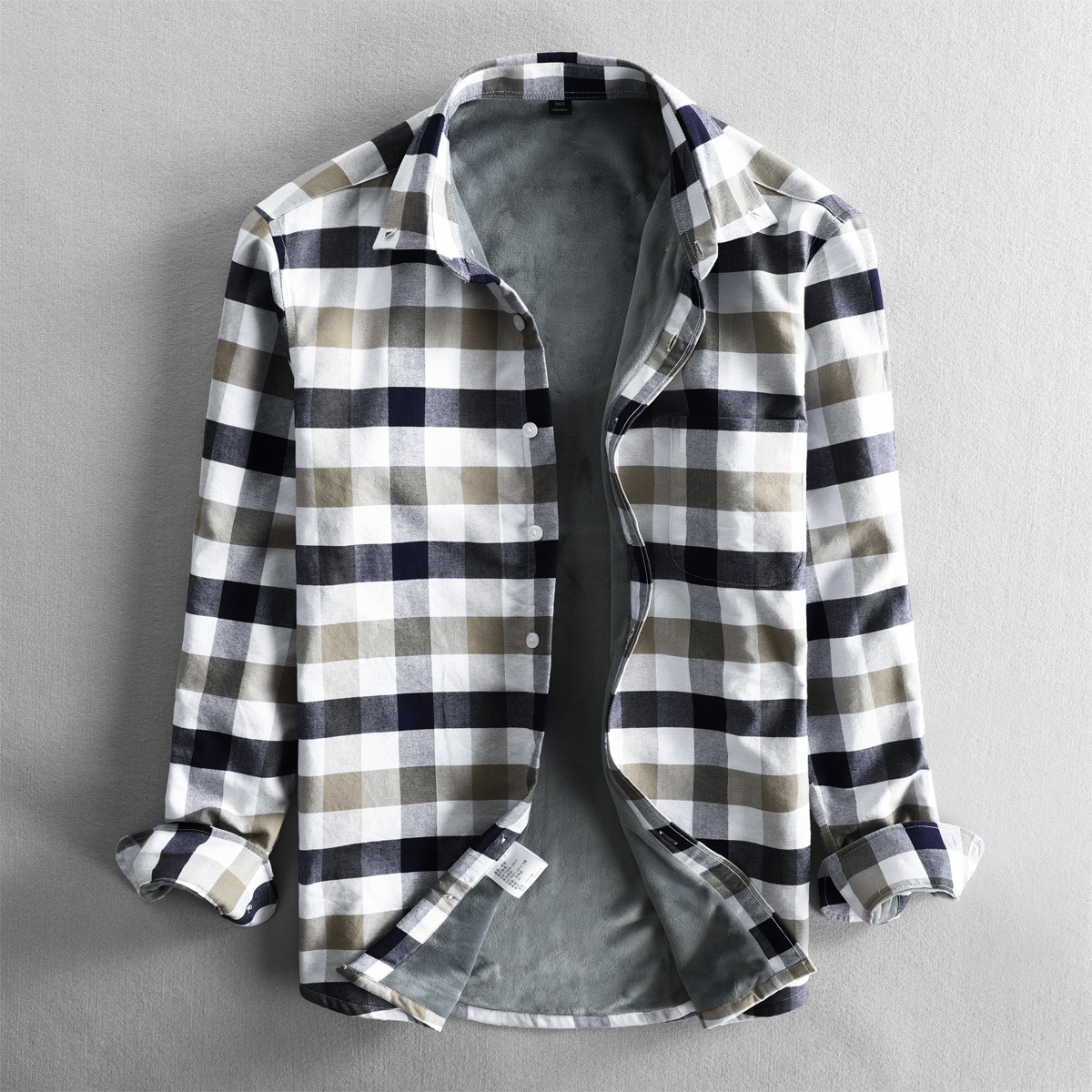 Men's velvet padded lapel long-sleeved warm shirt