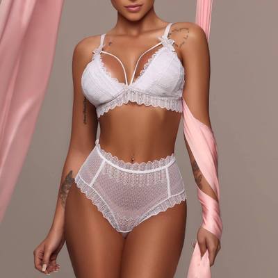 Lace pattern hollow three point fun set White - Shop at LoveMi
