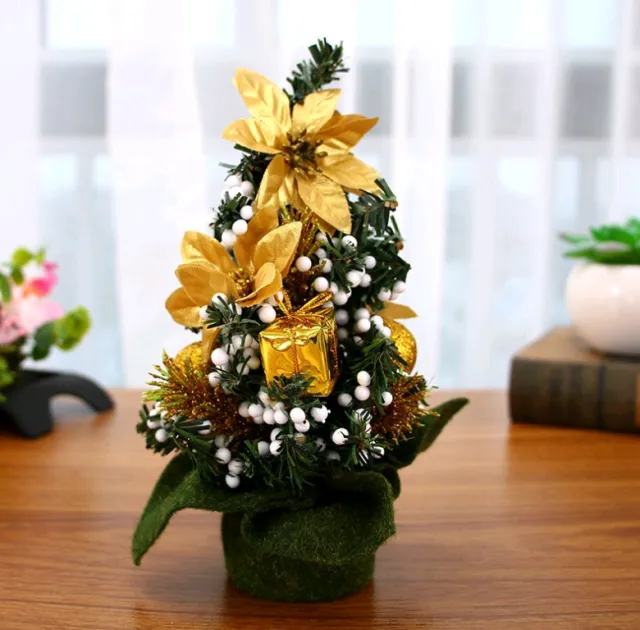 Christmas Ornaments Tree 20cm Mini Christmas Decoration Tree Christmas Day Mall Decoration Desktop Ornaments Small Tree Golden2 - Shop at LoveMi