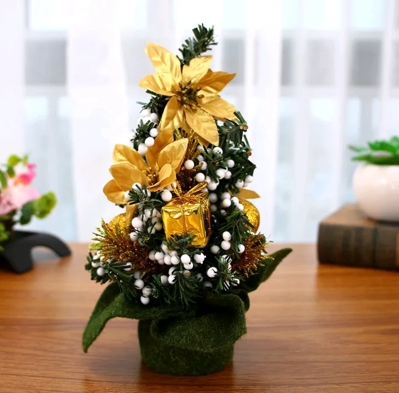 Christmas Ornaments Tree 20cm Mini Christmas Decoration Tree Christmas Day Mall Decoration Desktop Ornaments Small Tree - Golden2