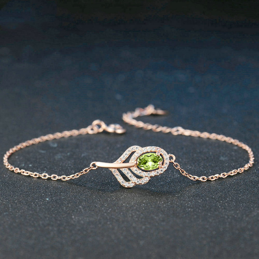 Natural olivine peacock feather Bracelet