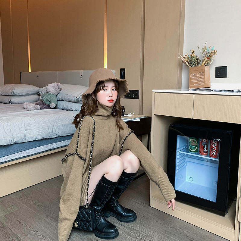 Loose lazy high neck pullover sweater