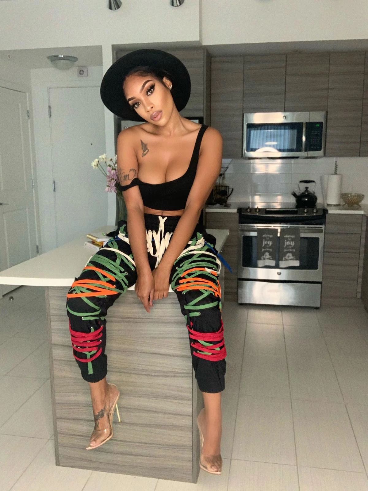 Women's Fashion Dark Black Lace Trousers