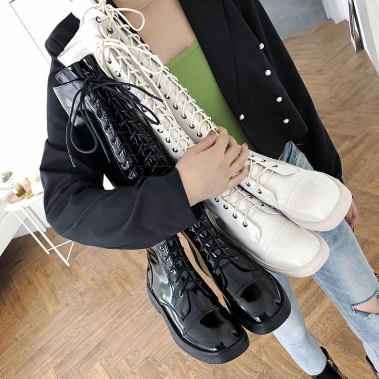 Lace-up high boots Lace-up leather knight boots