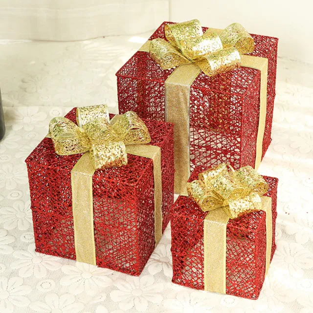 Christmas wrought iron gift box three piece set Red - Shop at LoveMi