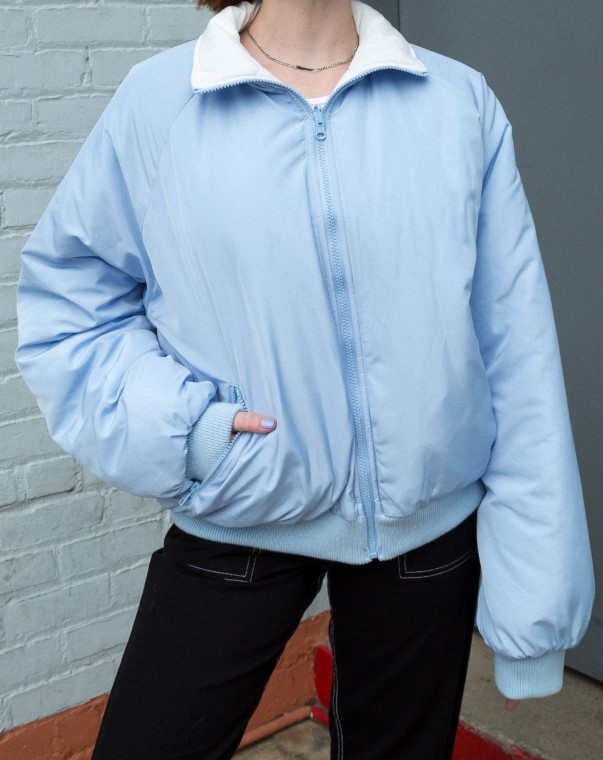 Reversible cotton jacket with stand-up collar