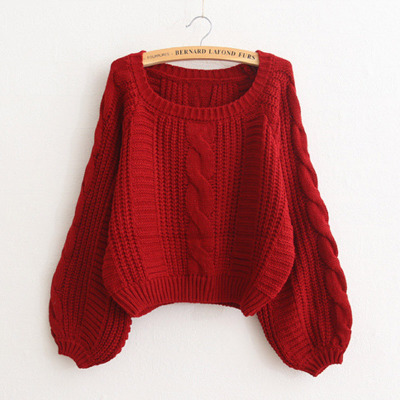 Lantern Sleeve Short Sweater Round Neck Jacket
