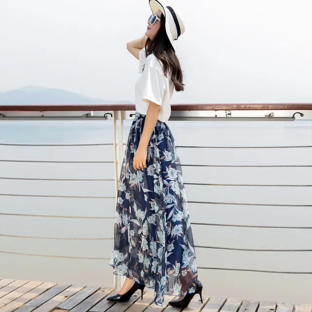 Chiffon high waisted wide leg pants Blue - Shop at LoveMi