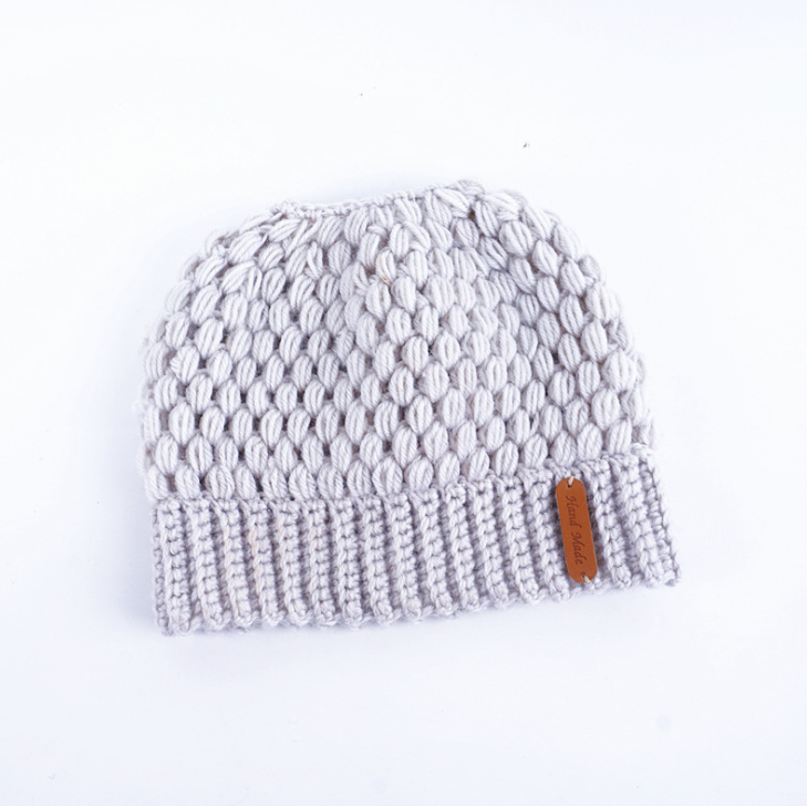 Europe and the United States new knit hat winter ladies horsetail hat autumn and winter earmuffs wool hat fashion labeling empty top hat Beige - Shop at LoveMi