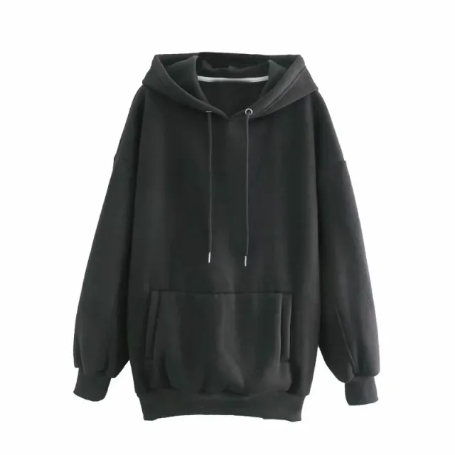 Women's Loose Hooded Sweater With Velvet Pockets Black - Shop at LoveMi
