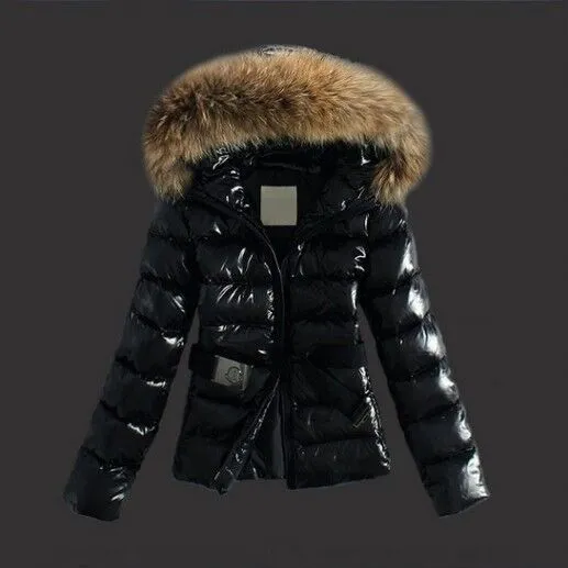 Imitation raccoon fur collar down coat - Black