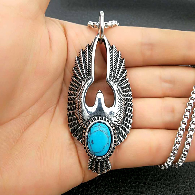 Retro 316L Stainless Steel Polished Eagle Turquoise Pendant