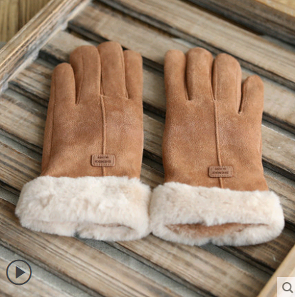 Gloves Female Autumn and Winter Warm Korean Version Plus Velvet Thick five Fingers Retro Suede Touch Screen Gloves Cute Driving Camel - Shop at LoveMi