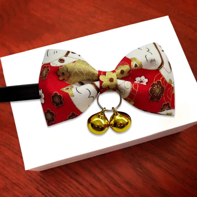 Pet Cat Bow Tie Handmade Collar Bell Identity Tag Red Lucky Cat - Shop at LoveMi