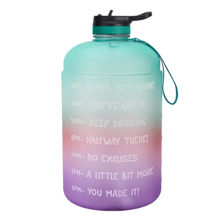 QuiFit Gallon Water Bottle with Straw Clear Plastic Drinking Bottles GYM Tool Jug BPA Free Sports Cup - Green Pink Purple
