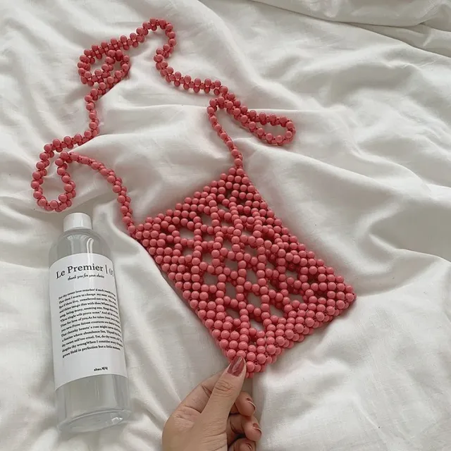 Fashion pearl woven single and versatile shoulder bag Pink - Shop at LoveMi