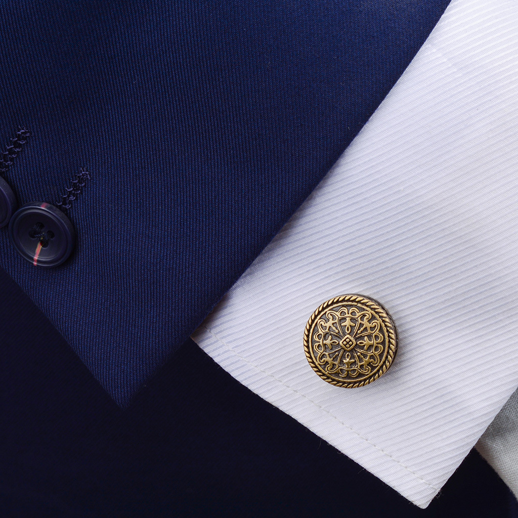 Vintage pattern shirt suit french round metal cufflinks