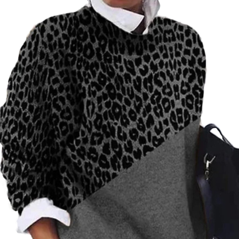 Round neck leopard print color block sweater