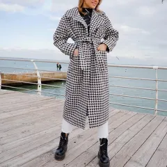 Black and white plaid wool coat - Black - View 1