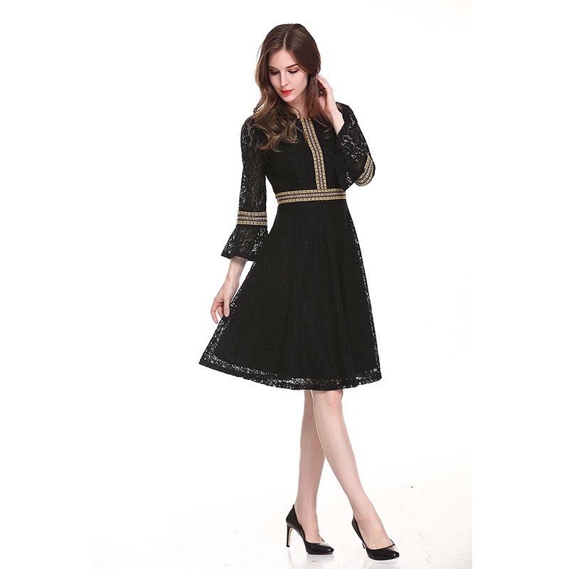 3/4 ruffle sleeve lace dress