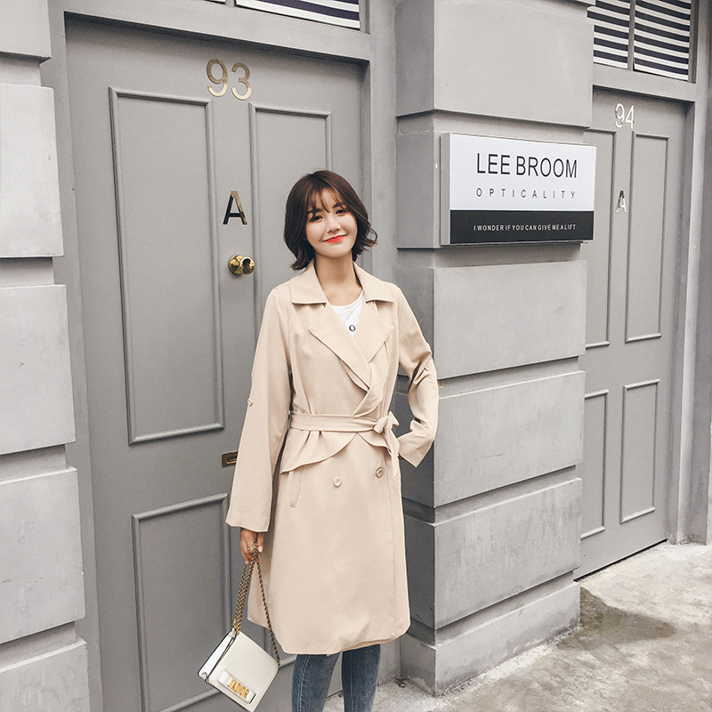 Chiffon windbreaker mid-length loose waist thin coat