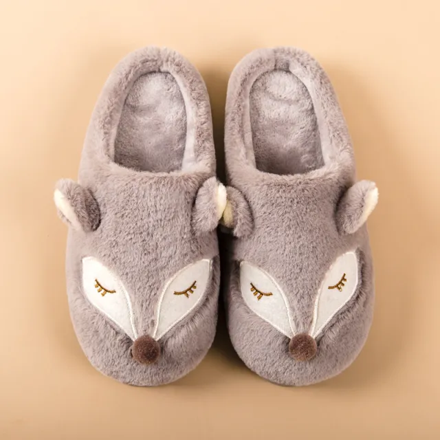 Fox cute house cotton slippers Grey - Shop at LoveMi